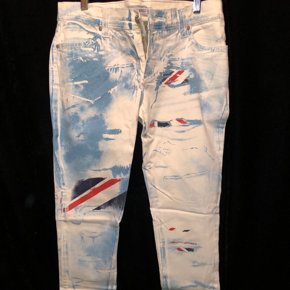 Nine Planet NEW Skinny Jeans Blue White Tie Died Size 13 Women, Size 32 Men